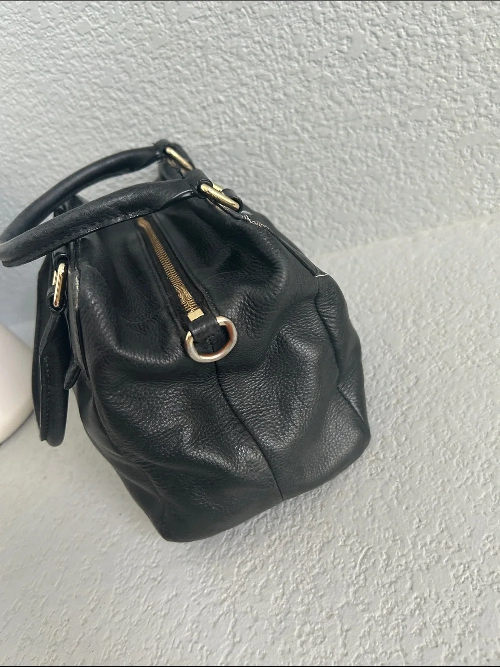 kate spade Black Pebbled Leather Satchel with Bow Plaque